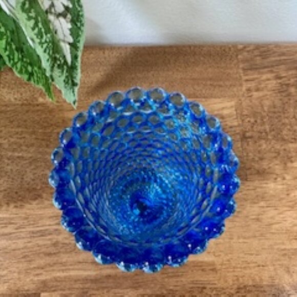 Vintage Blue Hobnail Glass Goblet Cobalt Textured Pressed Glass Stemware Barware - Picture 6 of 7